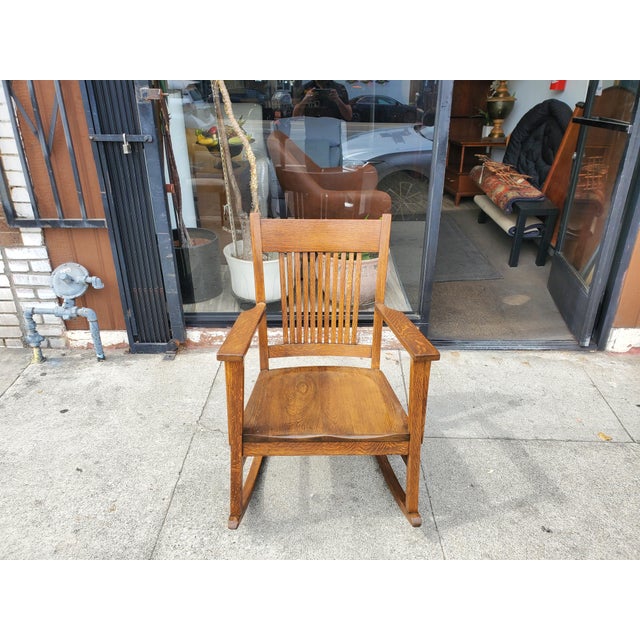Arts & Crafts 1920s Oak Rocking Chair For Sale - Image 3 of 12