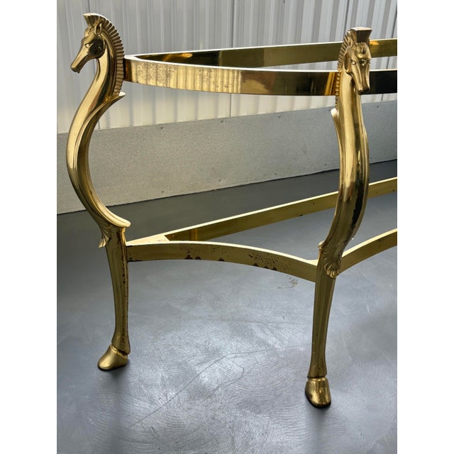 Brass Vintage Brass Sea Horse and Glass Demi Lune Console Table For Sale - Image 8 of 11