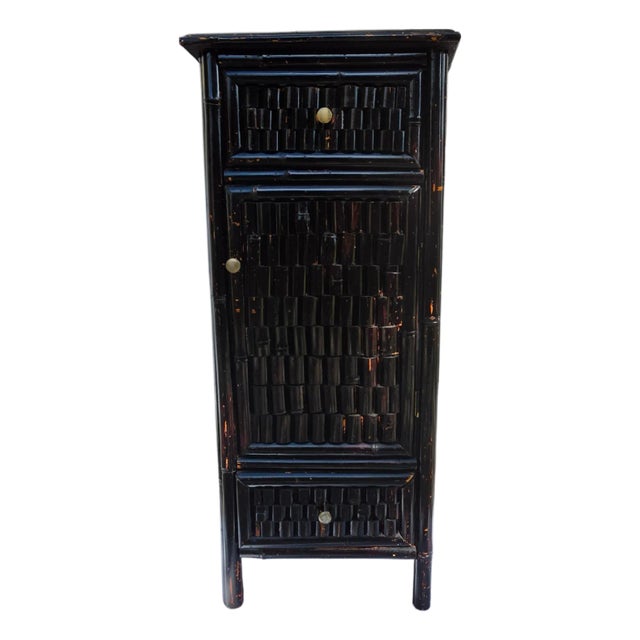 1990s Tall Japandi Split-Reed Cabinet | Bamboo Slat Tansu Japan MinimalismVertical Storage – 1990s For Sale