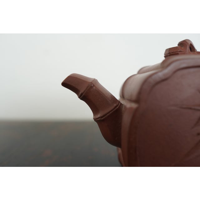 Red 1950s Chinese Relief Design Pottery Teapot For Sale - Image 8 of 14