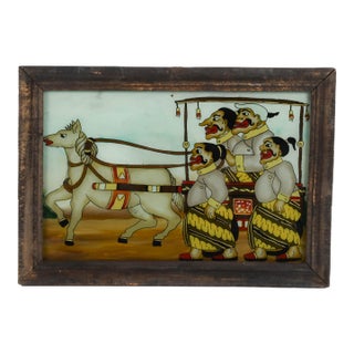 Framed Punakawan Royal Procession Reverse Glass Painting For Sale