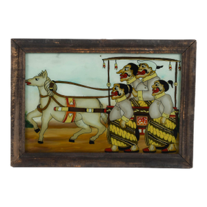 Framed Punakawan Royal Procession Reverse Glass Painting