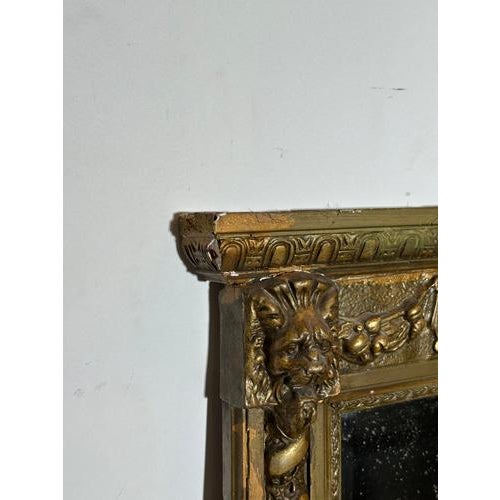 Large Antique Giltwood Mirror with Lion Mask For Sale - Image 4 of 8