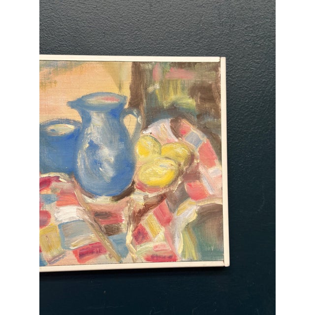 Off, Blue Jugs and Lemon, 1950s, Oil on Panel, Framed For Sale - Image 4 of 13