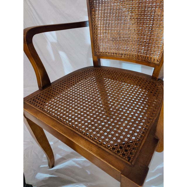 1950s Vintage Cherry Wood and Cane Arm Chair For Sale - Image 5 of 12