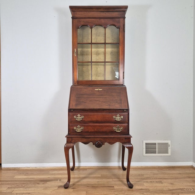 Late 20th Century Petite Ladies Mahogany Secretary Writing Desk Curio Display Cabinet For Sale - Image 11 of 11
