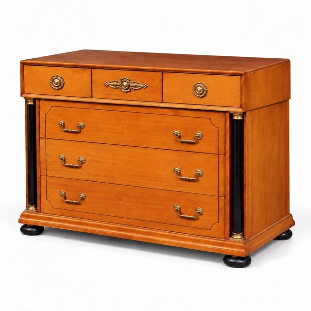 Mid-Century Biedermeier Style Maple & Ebonized Chests by Bethlehem Furn. - Pair For Sale In Atlanta - Image 6 of 7