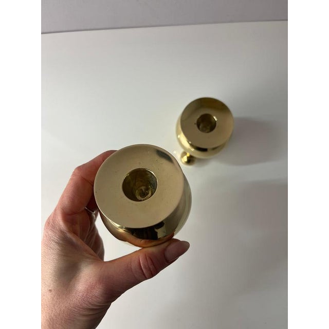 Spherical Brass Candlesticks from Gusums Bruk, Set of 2 For Sale - Image 5 of 11