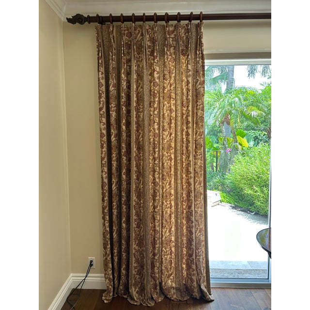 Beautiful pair of custom fully lined Italian linen drapery panels,fabric by Carleton V. Pattern is Octavian and the color...