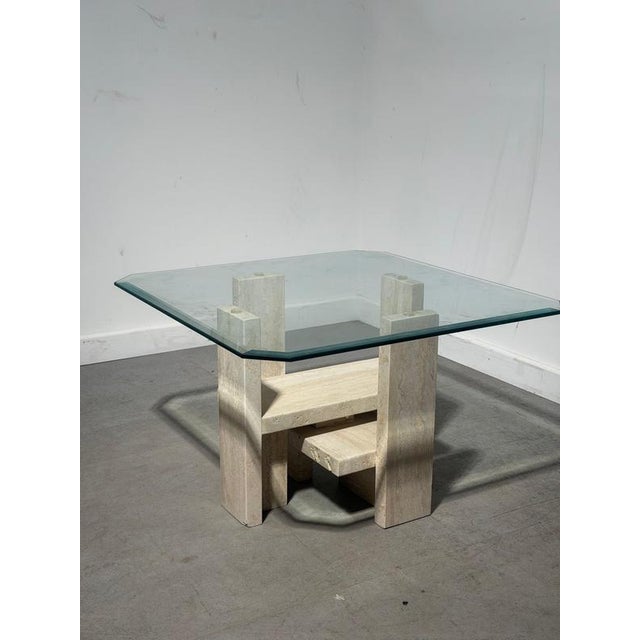 Travertine and Glass Coffee Table by Willy Ballez For Sale - Image 9 of 10
