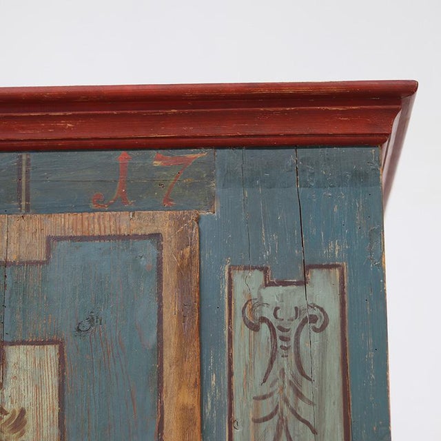 Wood Rustic Farmhouse Folk Art Painted Bridal Cabinet 18th Century For Sale - Image 7 of 15