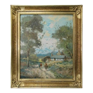 1920s Walter Wurst Landscape O/B Original Gold Gilt Lemon Scoop Frame. For Sale