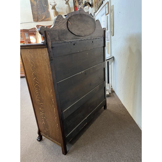 Wood Early 1900s Large Antique Oak Chest of Drawers/Highboy With Mirror For Sale - Image 7 of 10