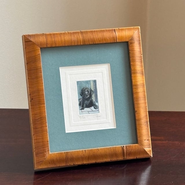 Wood Italian Watercolor Etching of Labrador Puppy by Giorgio Ferrari (B. 1936) For Sale - Image 7 of 18