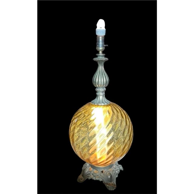 Mid-Century Modern 5311stolen 1960s Large Amber Glass Globe Dual Light Table Lamp For Sale - Image 3 of 4