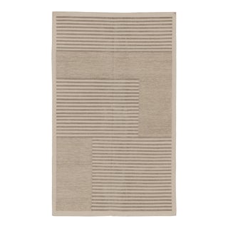 Rug & Kilim’s Contemporary India Dhurrie Rug in Taupe and Cream Geometric For Sale