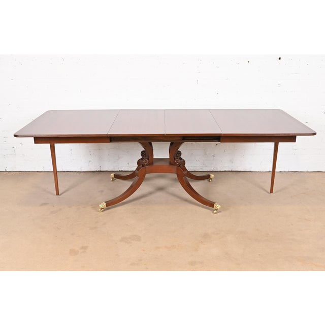 Wood Baker Furniture Style Georgian Banded Mahogany Pedestal Extension Dining Table, Newly Refinished For Sale - Image 7 of 12