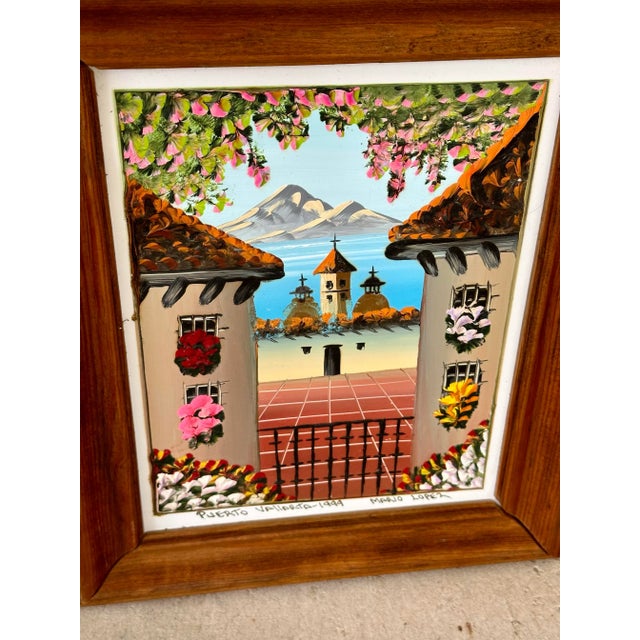 Mexican “Puerto Vallarta” Vibrant Landscape Framed Oil Painting by Mario Lopez Torres For Sale - Image 3 of 11