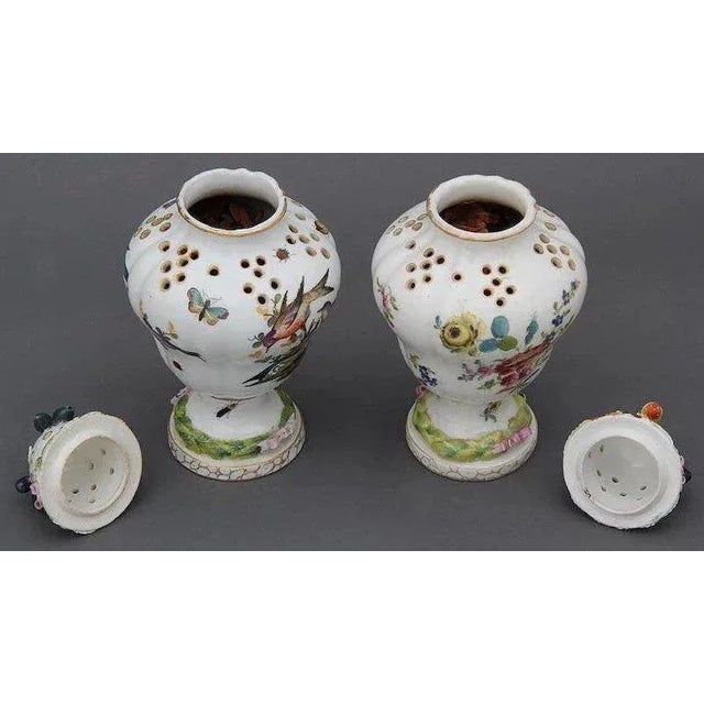 18th Century 18th Century German Porcelain Pot Pourri Urn Vase Jars & Covers - a Pair For Sale - Image 5 of 11