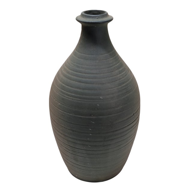 Mid-century Japanese Toyo ceramic vase, features a two-tone design with matte finish in brown and green, original label...