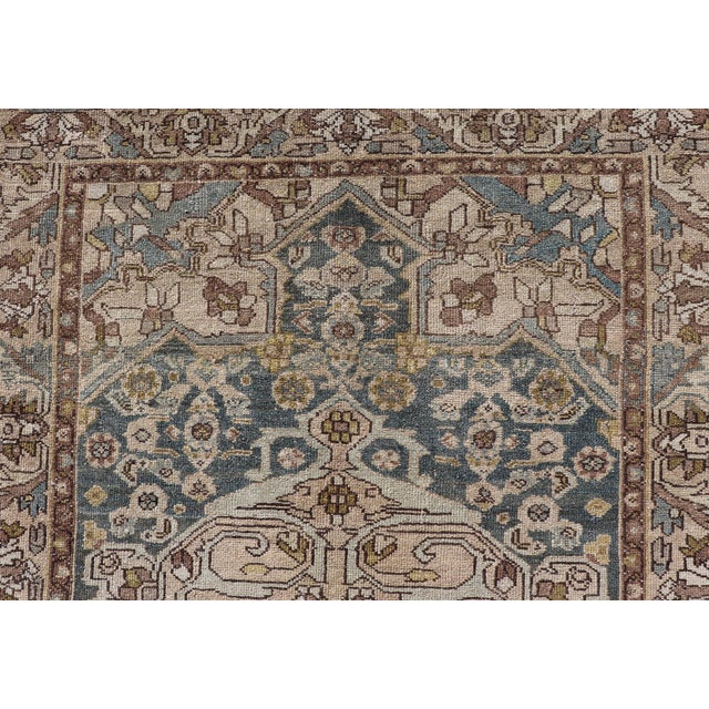 Antique Persian Malayer Rug With Soft Blue Field and Geometric Medallion For Sale - Image 9 of 13