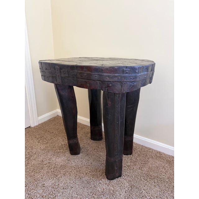 Antique Hand-Carved Wood and Iron Side Table With Sculptural Primitive Form For Sale - Image 11 of 14