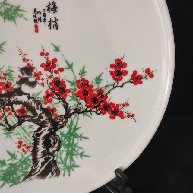 Ceramic Chinese Ceramic Plate,Famille Rose Porcelain Plate Hand Painted Flowers and Birds Pattern For Sale - Image 7 of 10