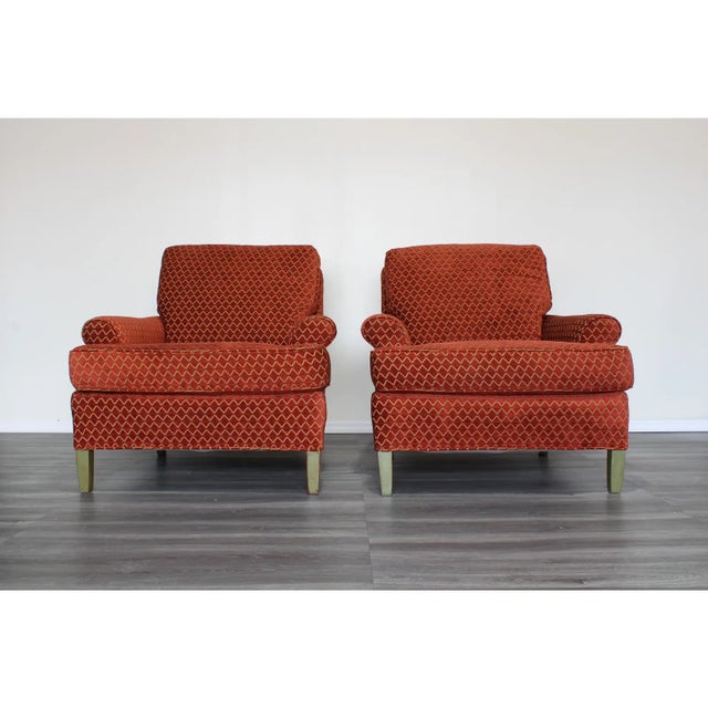Late 20th Century Late 20s, Pair of Red Chenille Club Chairs For Sale - Image 5 of 6