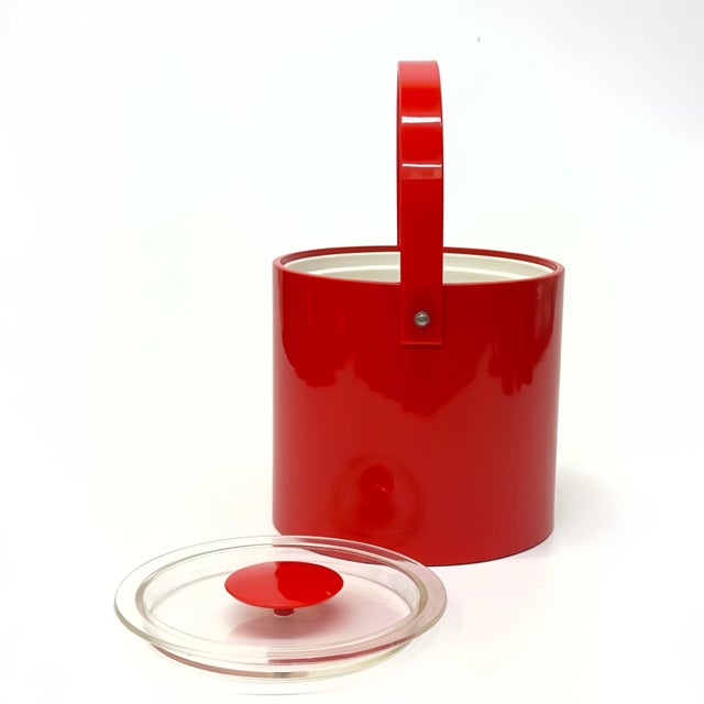 Georges Briard Engine Red Faux Patent Leather Ice Bucket Attributed to Georges Briard For Sale - Image 4 of 8