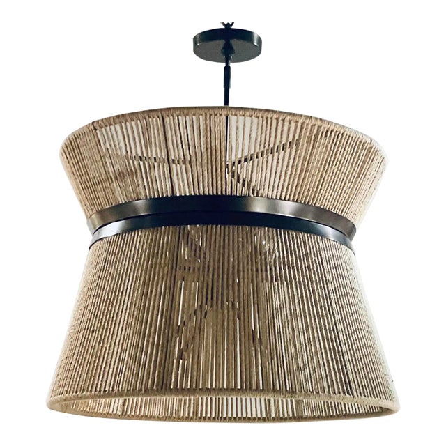 Organic Modern Cinched Rope High Strung Pendant Chandelier For Sale