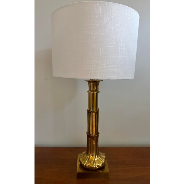 Modern Vintage Tyndale Sculptural Lotus Brass Table Lamp, Rewired For Sale - Image 3 of 7