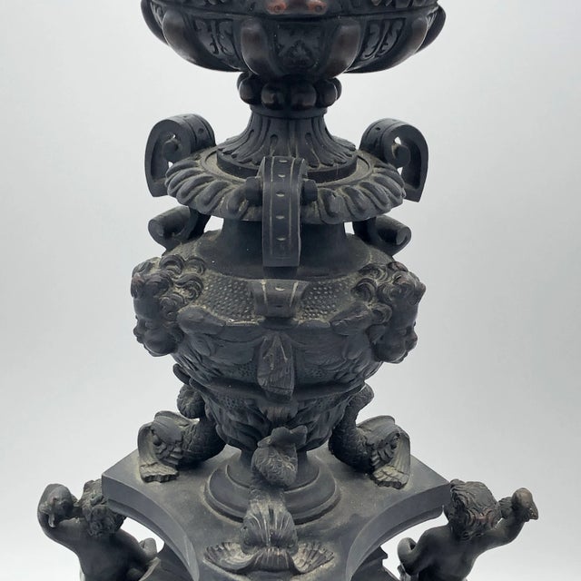 Metal Antique Pair of Large Ornate Bronze Figural Chenet Andirons For Sale - Image 7 of 12