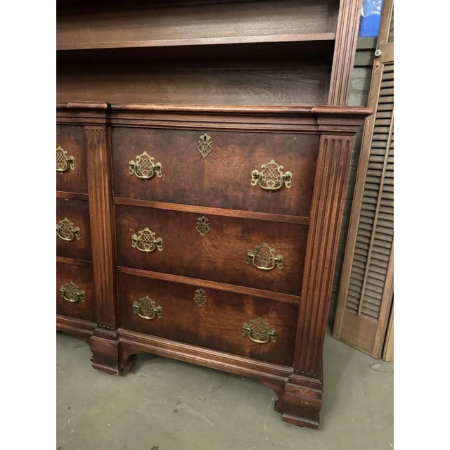 Wood 20th C. George II Style Walnut Chippendale Style Breakfront Hutch Brass Hardware For Sale - Image 7 of 12
