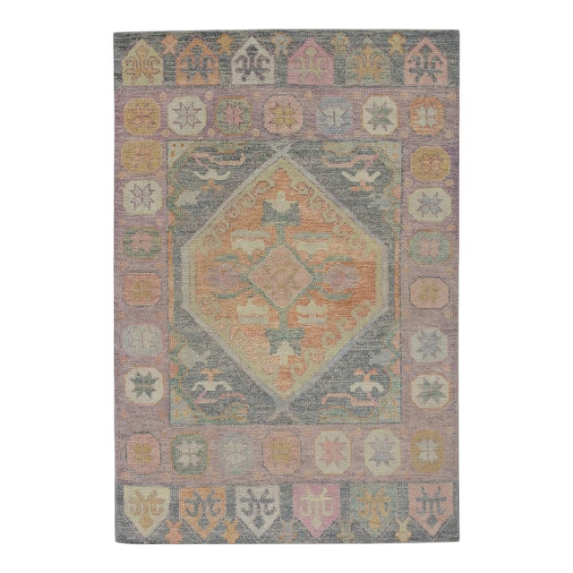 Modern Turkish Oushak Rug 4'1" x 6'1" For Sale