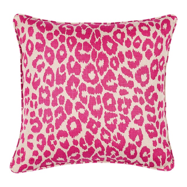 Schumacher Iconic Leopard 18" Pillow in Fuschia/Natural For Sale