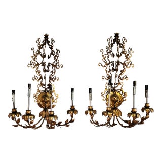 Mid-Century Hollywood Regency Italian Large Sconces - a Pair For Sale