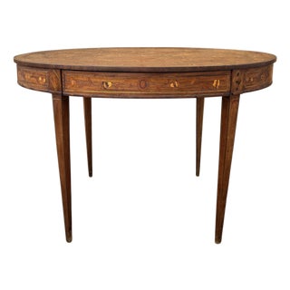 Vintage Oval Marquetry Side Table with Drawer, 1920 For Sale
