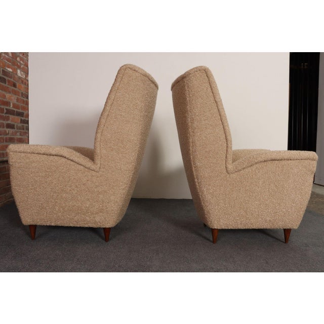 Pair of Italian Modernist High Back Lounge Chairs in Two-Tone Bouclé and Walnut For Sale - Image 9 of 18