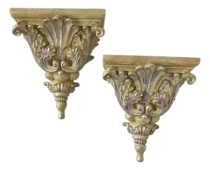 Vintage Acanthus Leaf Wall Bracket Display Shelf - A Pair