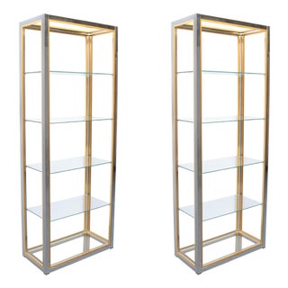 1920s Pair of Italian Modern Brass and Chrome Etageres For Sale