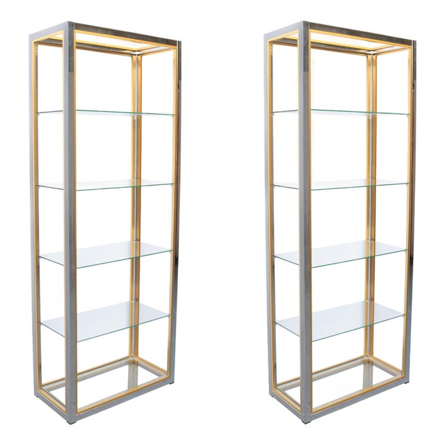 1920s Pair of Italian Modern Brass and Chrome Etageres For Sale