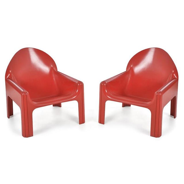 Red Plastic Armchairs by Gae Aulenti for Kartell, Set of 3 For Sale - Image 10 of 11