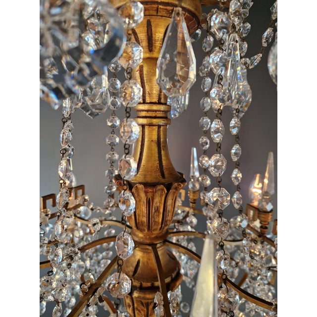 Antique Louis XVI Revival Crystal Chandelier Giltwood and Brass Circa 1890 For Sale - Image 11 of 13