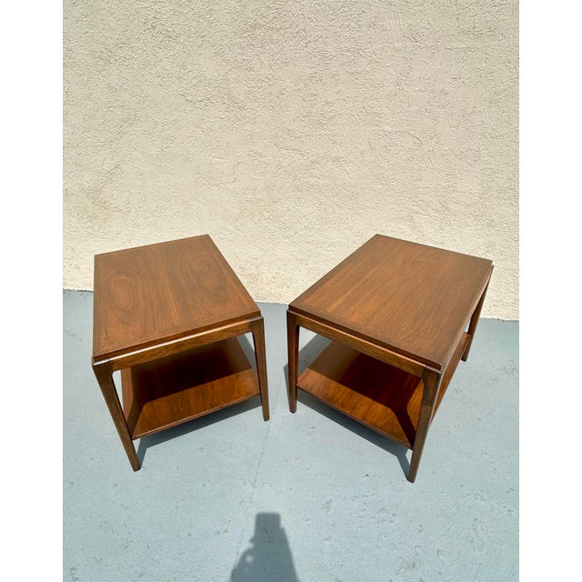 Wood Vintage Pair of Lane Rhythm Walnut End Tables For Sale - Image 7 of 8