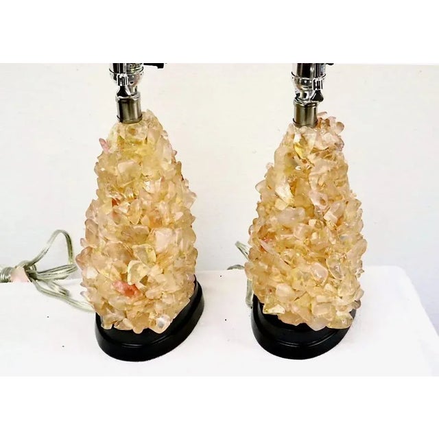 Contemporary Pair Citrine Rock Chrystal Style of Carole Stupell Lamps For Sale - Image 3 of 5