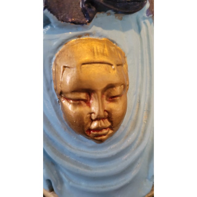 Ceramic Pair of Asian Hand Painted Emperor and Empress Figurines For Sale - Image 7 of 12