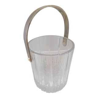 Vintage Mid-Century Cut Crystal Ice Bucket With Silver Metal Handle For Sale