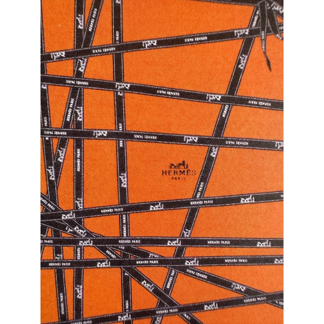 1980s Authentic Original Hermès Ribbon Gift Box Art Print Orange & Navy French Luxury Wall Art Framed Advertisement Print For Sale - Image 5 of 7