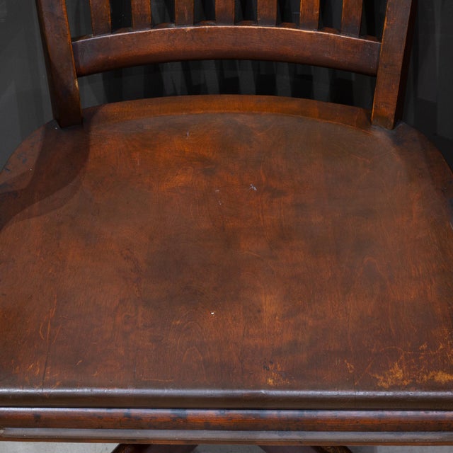 Antique Solid Oak Banker's or Library Swivel Desk Chair c.1940 For Sale In San Francisco - Image 6 of 7