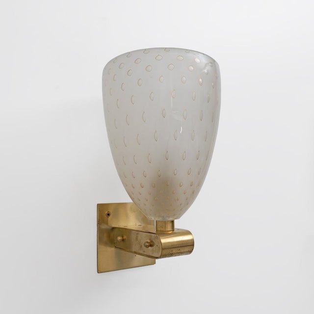 Murano Pulegoso Glass and Brass Wall Sconces, Italy, 1990, Set of 2 For Sale - Image 4 of 9